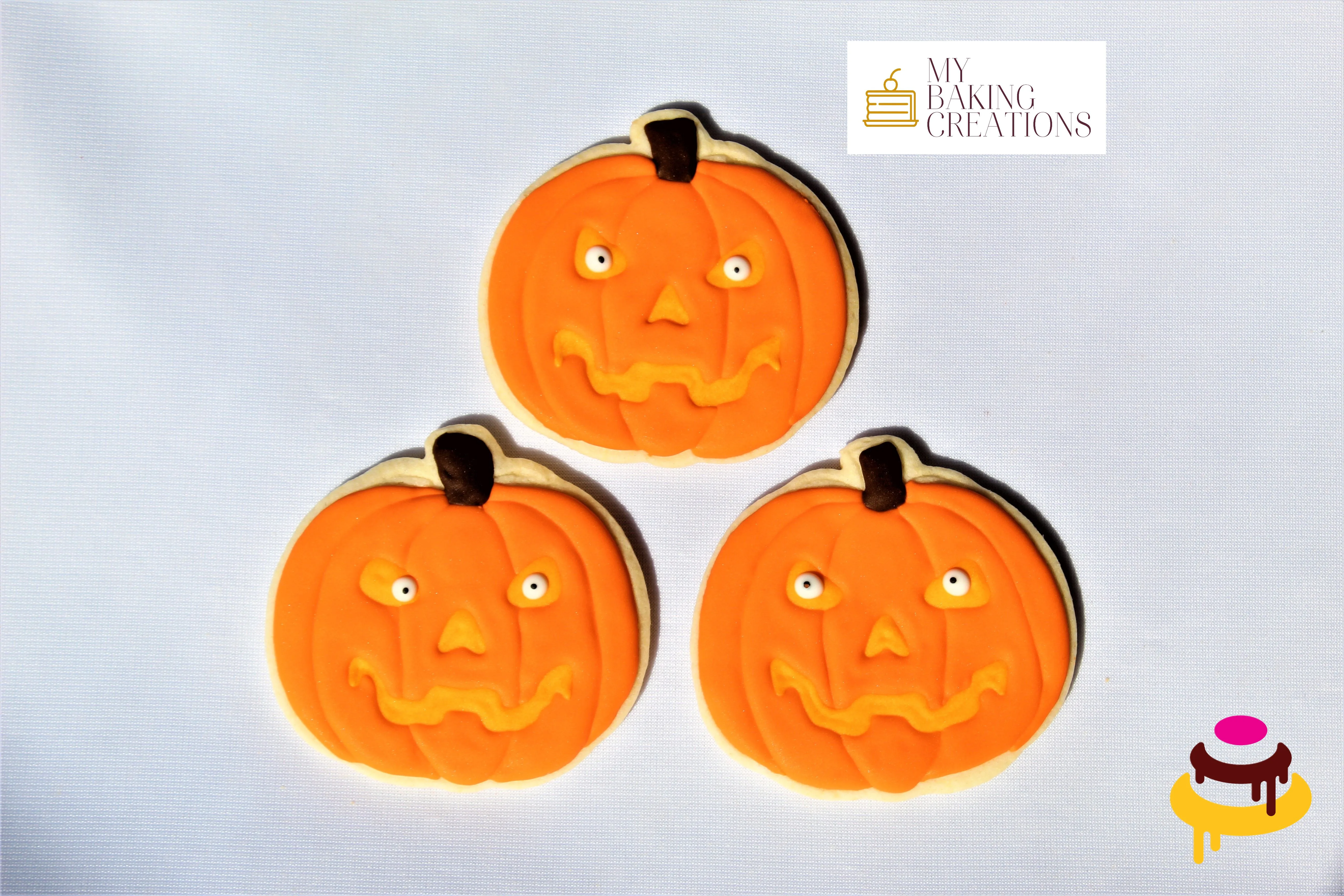 Custom hand-piped jack-o-lantern pumpkin cookies San Francisco Bay Area